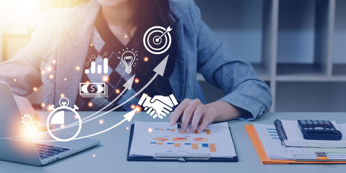 Startup concept with icon business and network connection on mod